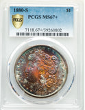 1880-S $1 Morgan Dollar PCGS MS67+ Rainbow Toned Super Gem!